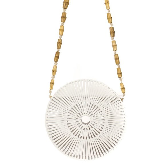 White Slatted Bamboo Wheel Cross-body Bag - Picture 4 of 8